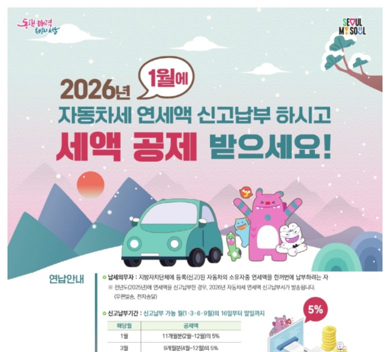 2026 자동차세 연납기간 언제? 신청방법·할인율 한 번에 정리